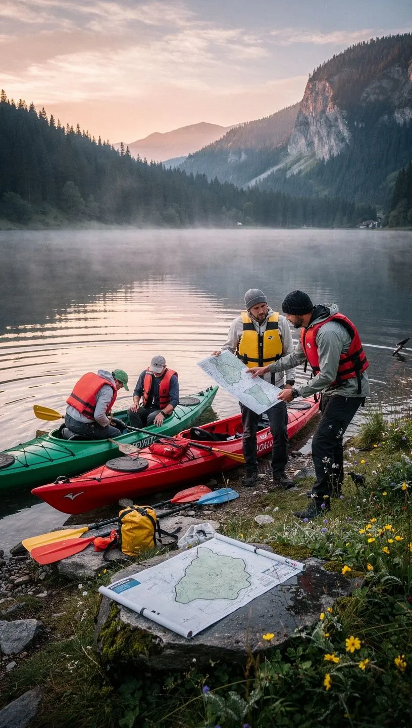 Tourist using a smartphone app to check transport options and trail information before starting a hike in Slovak Paradise.